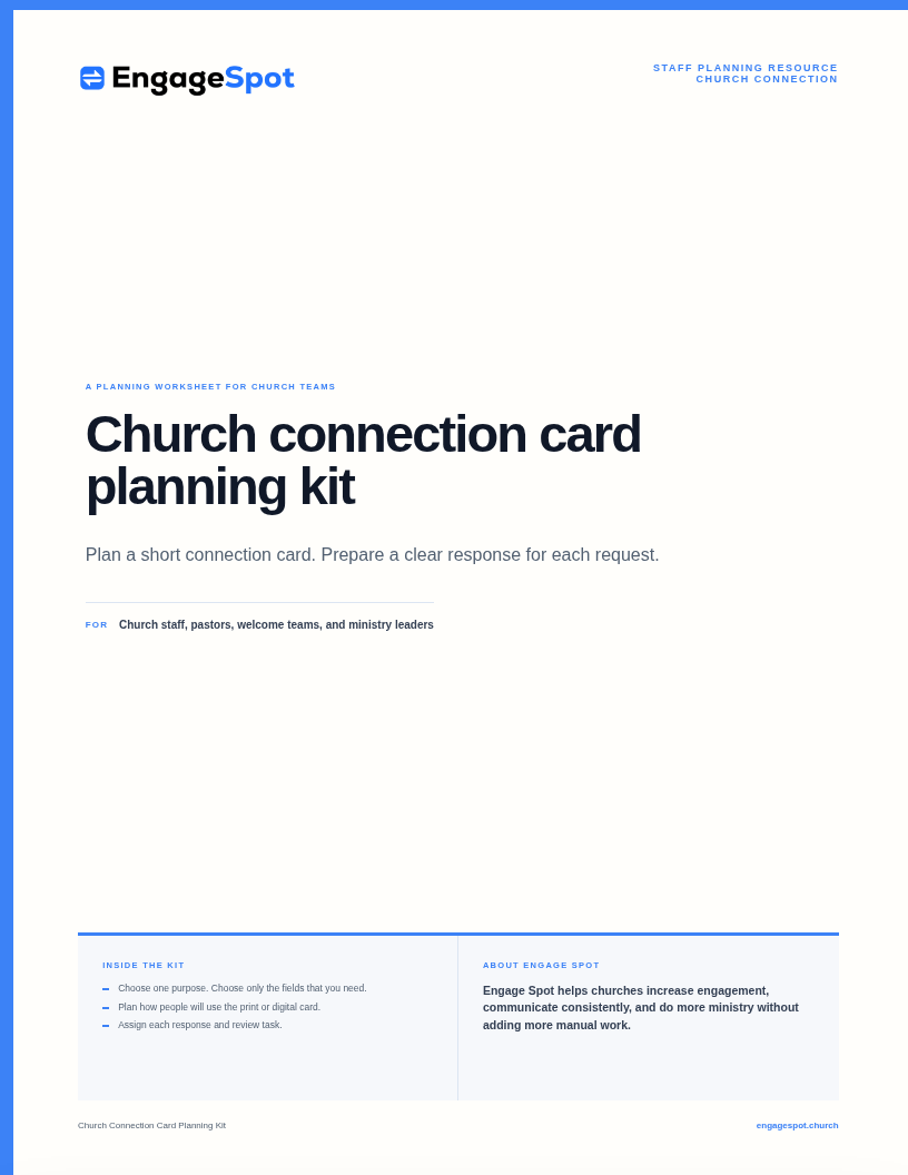 Cover of the Engage Spot Church Connection Card Planning Kit
