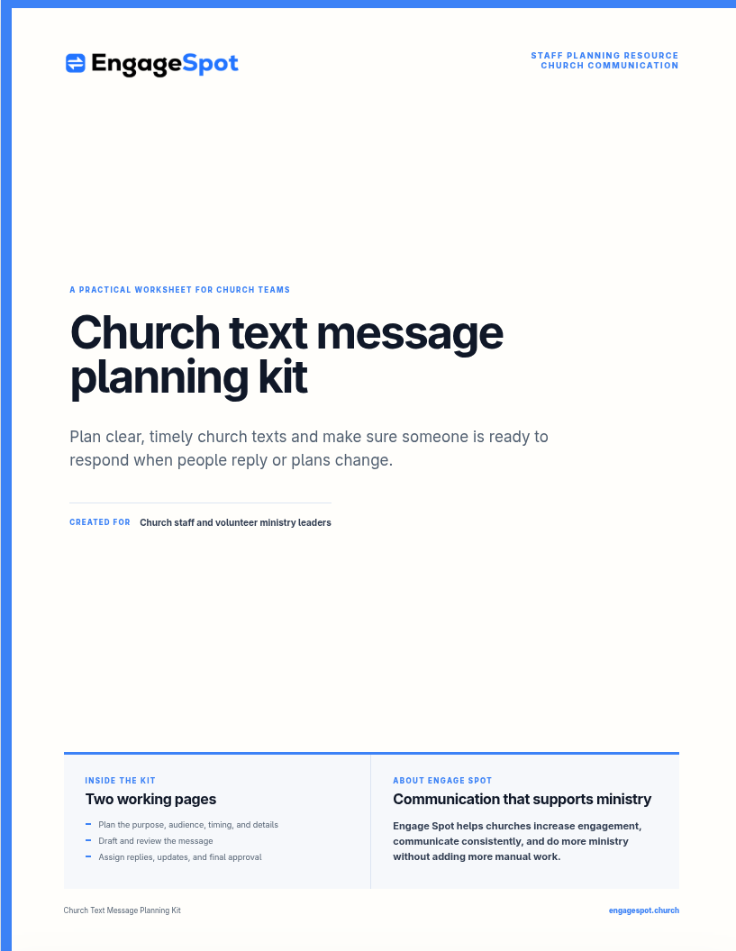 Preview of the Engage Spot Church Text Message Planning Kit